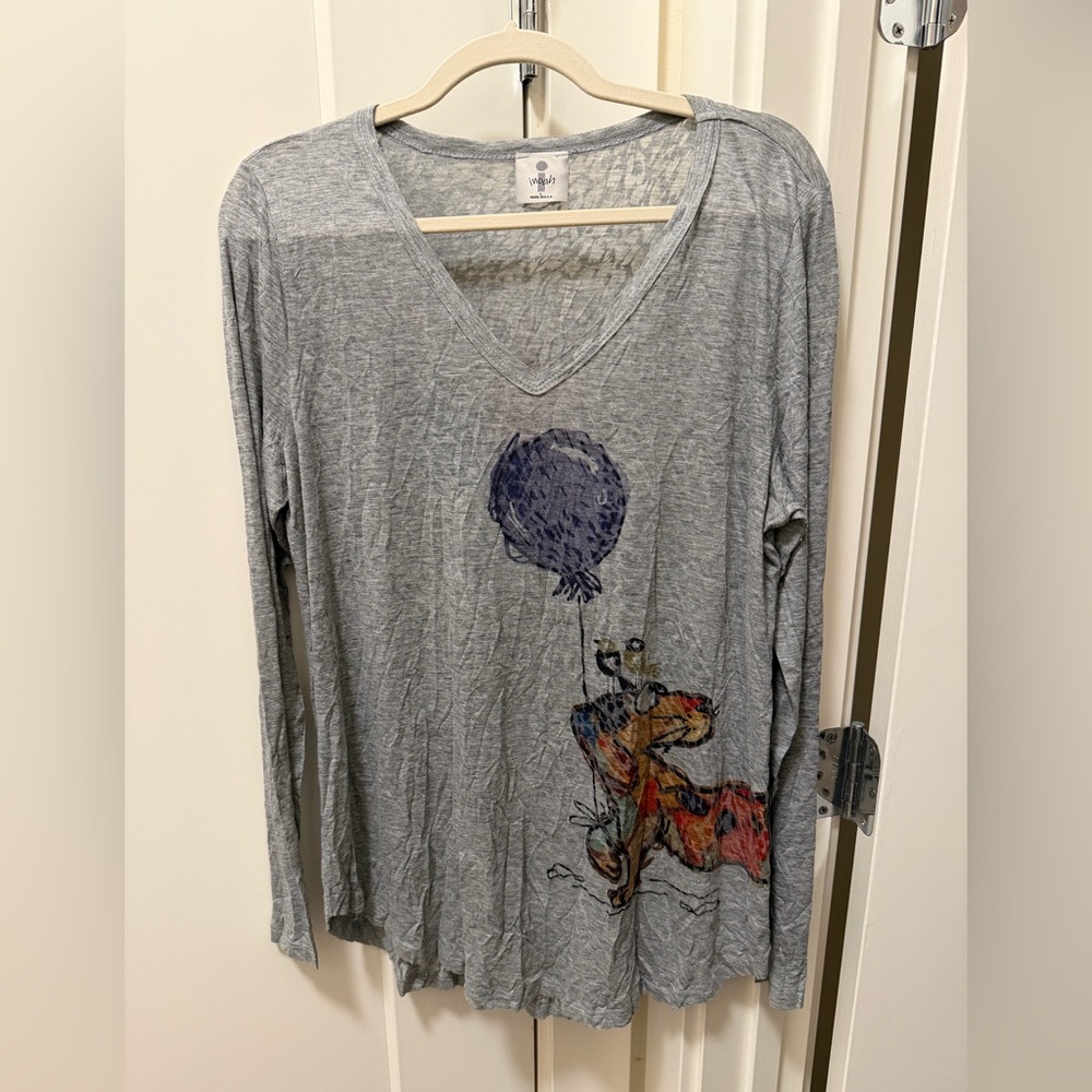 Inoah Dachshund Crinkle Burnout Long Sleeve Top